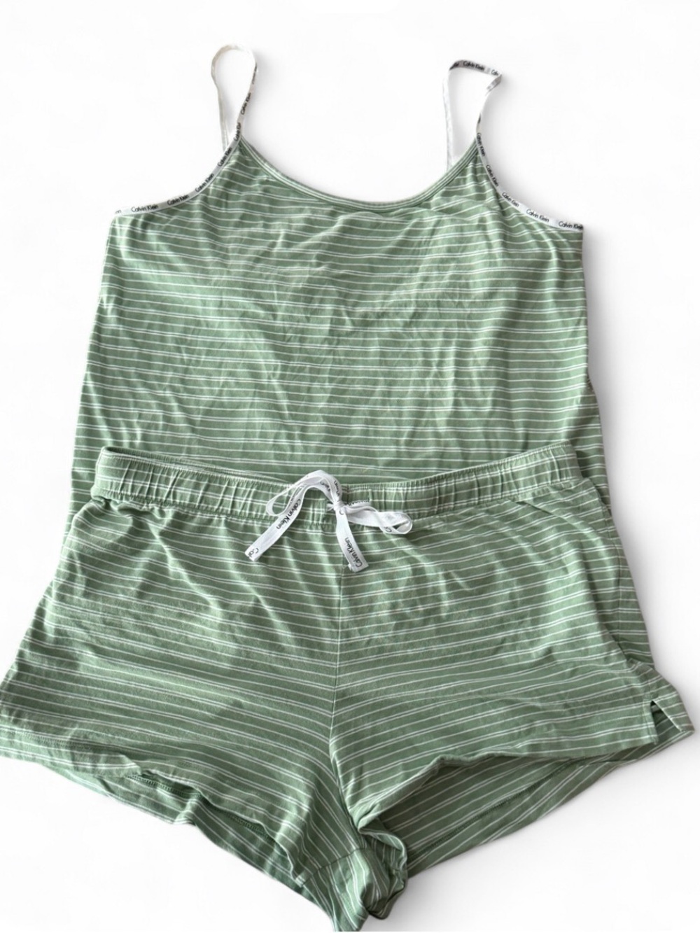 Calvin Klein Green Striped 2-Piece Cotton Blend Sleep Set